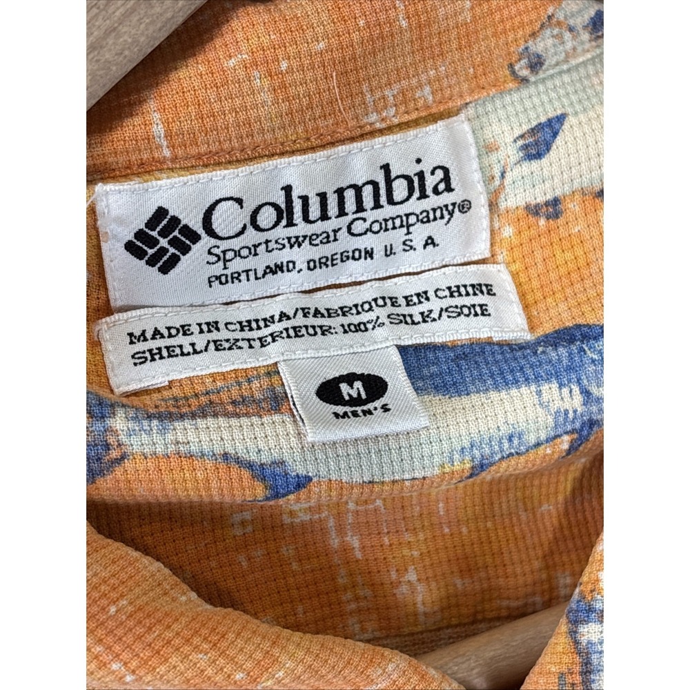 Men's Silk Nautical Fish Print Button Up Shirt Coastal Beach Orange Medium - Picture 3 of 8